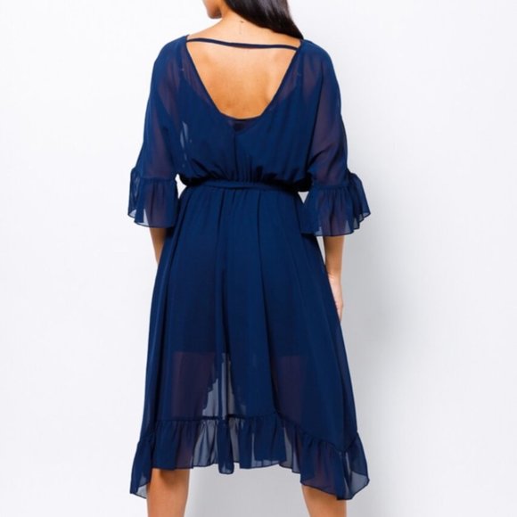 Navy Asymmetrical Hem Dress - Picture 3 of 4